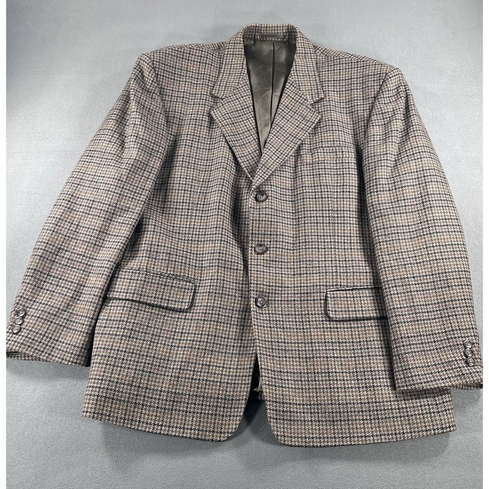 VTG Protocol 80s 90s Mens Size 48B Brown Houndstooth 100% Wool Classic Blazer